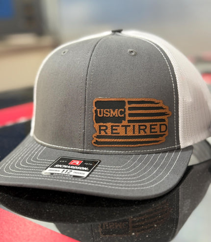 Retired, leatherette patch hat, American, Richardson 112, Army, Navy, USMC, USAF, Coast Guard