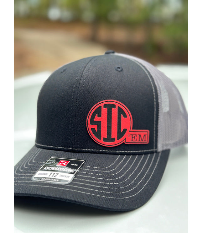 Sic ‘em hat, leatherette patch hat