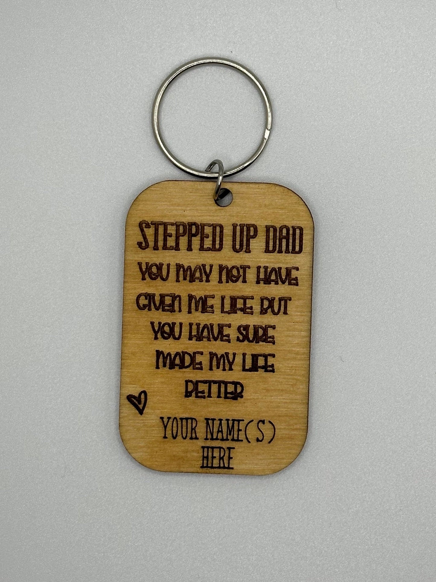 Stepped up Dad key chain, bonus dad, step dad, personalized, have two names, Fathers Day, gift for him