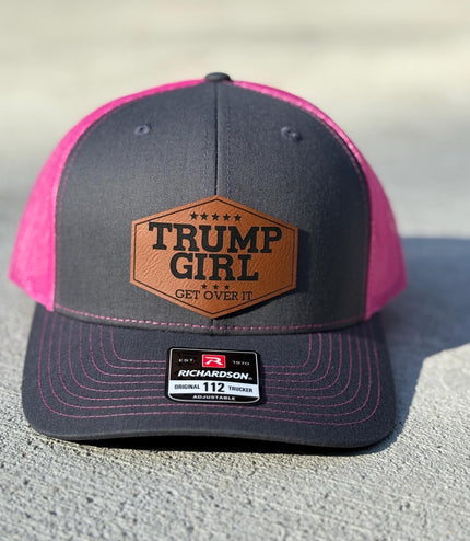 Trump girl, get over it, Leatherette patch hat, ponytail hat,