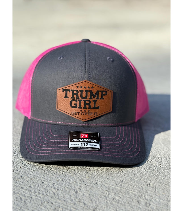Trump girl, get over it, Leatherette patch hat, ponytail hat,