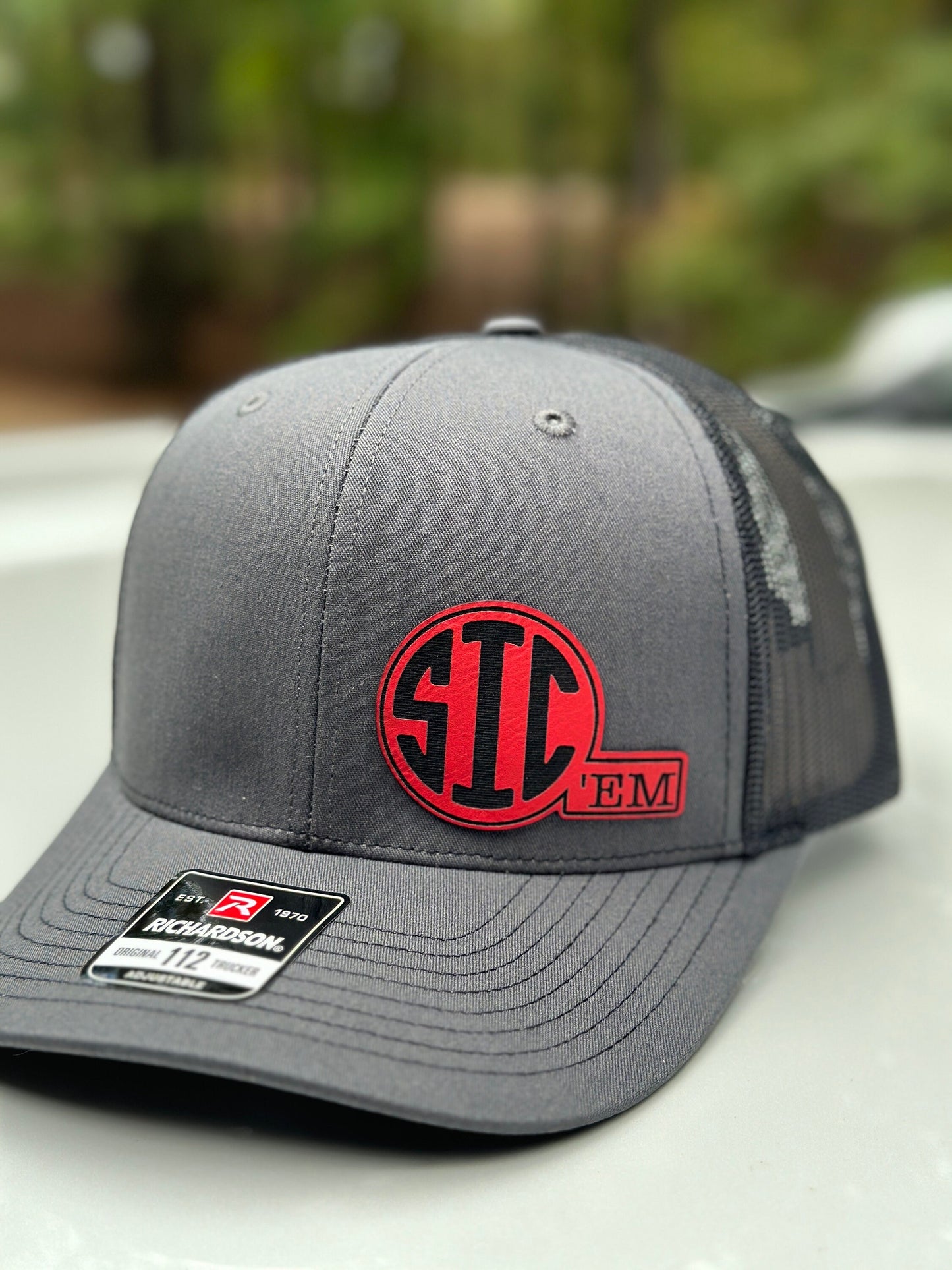 Sic ‘em hat, leatherette patch hat
