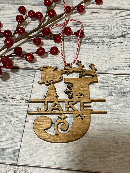Split Monogram Name Ornament, Christmas, Santa, Reindeer, Personalized ornament, stocking tag, stocking stuffer
