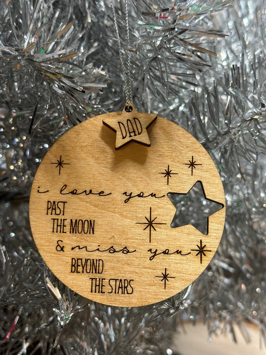 Memorial Ornament, I love you past the moon, Sympathy gift, Remembrance Ornament, Beyond the Stars, Christmas Ornaments, Personalized