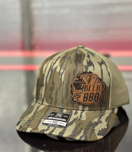 Beer and bbq, grilling hat, smoker hat, leatherette patch hat