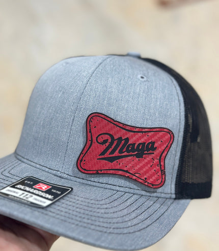 Trump MAGA Hat, Red patch , leatherette patch hat