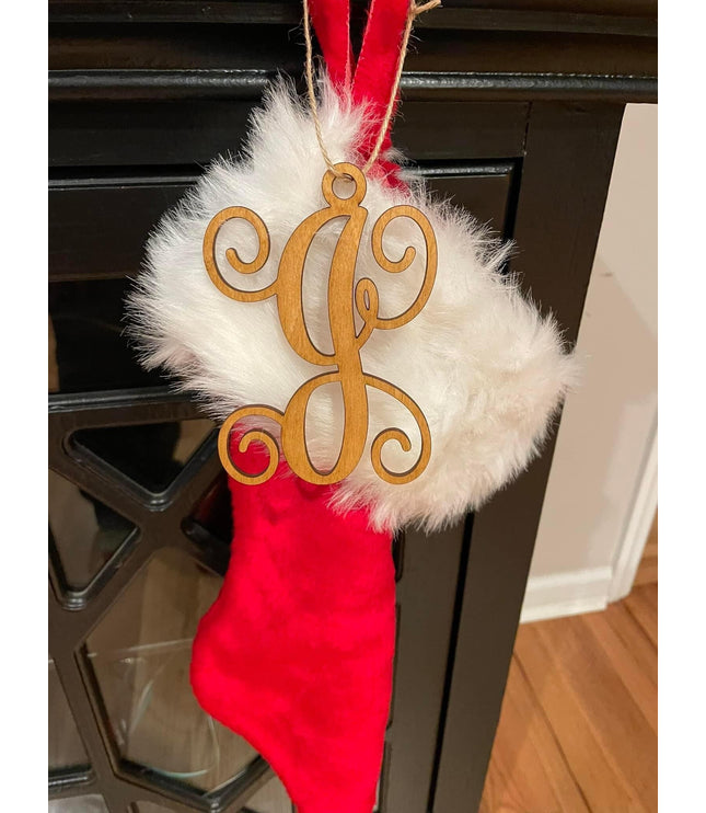 Stocking tag, single letter, monogram letter, rear view mirror letter