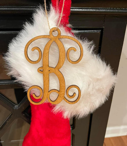 Stocking tag, single letter, monogram letter, rear view mirror letter