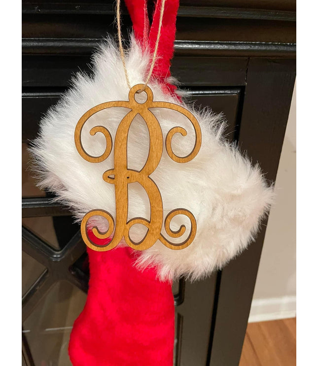 Stocking tag, single letter, monogram letter, rear view mirror letter