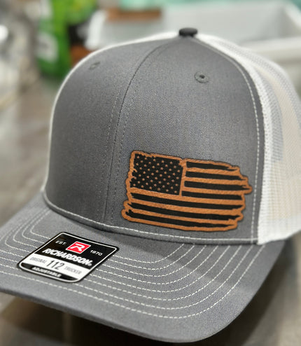 American flag , distressed leatherette patch hat