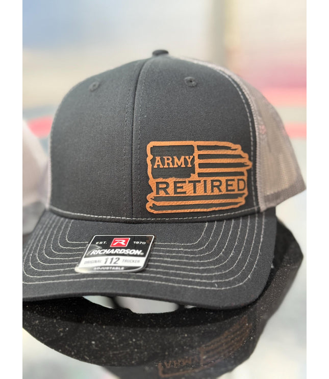 Retired, leatherette patch hat, American, Richardson 112, Army, Navy, USMC, USAF, Coast Guard