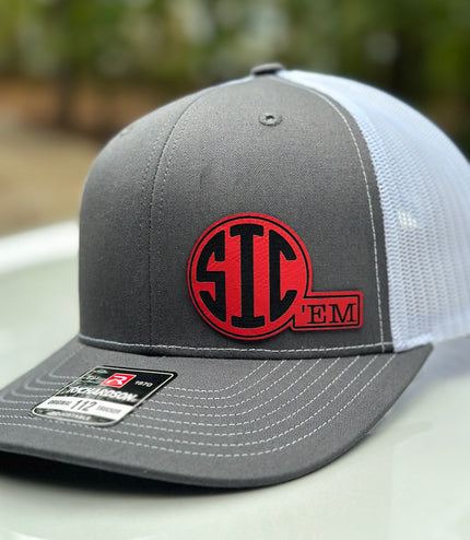 Sic ‘em hat, leatherette patch hat