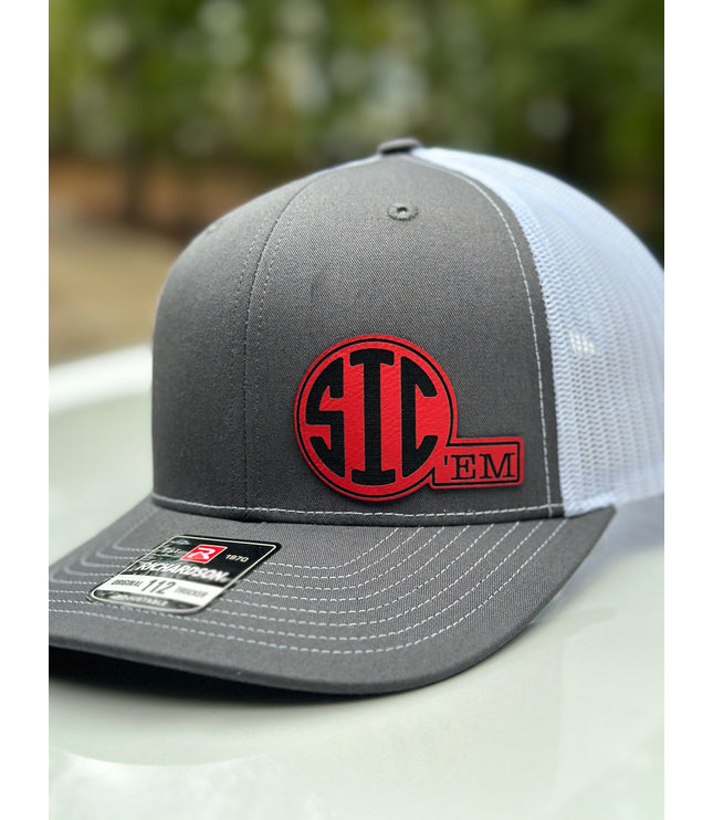 Sic ‘em hat, leatherette patch hat