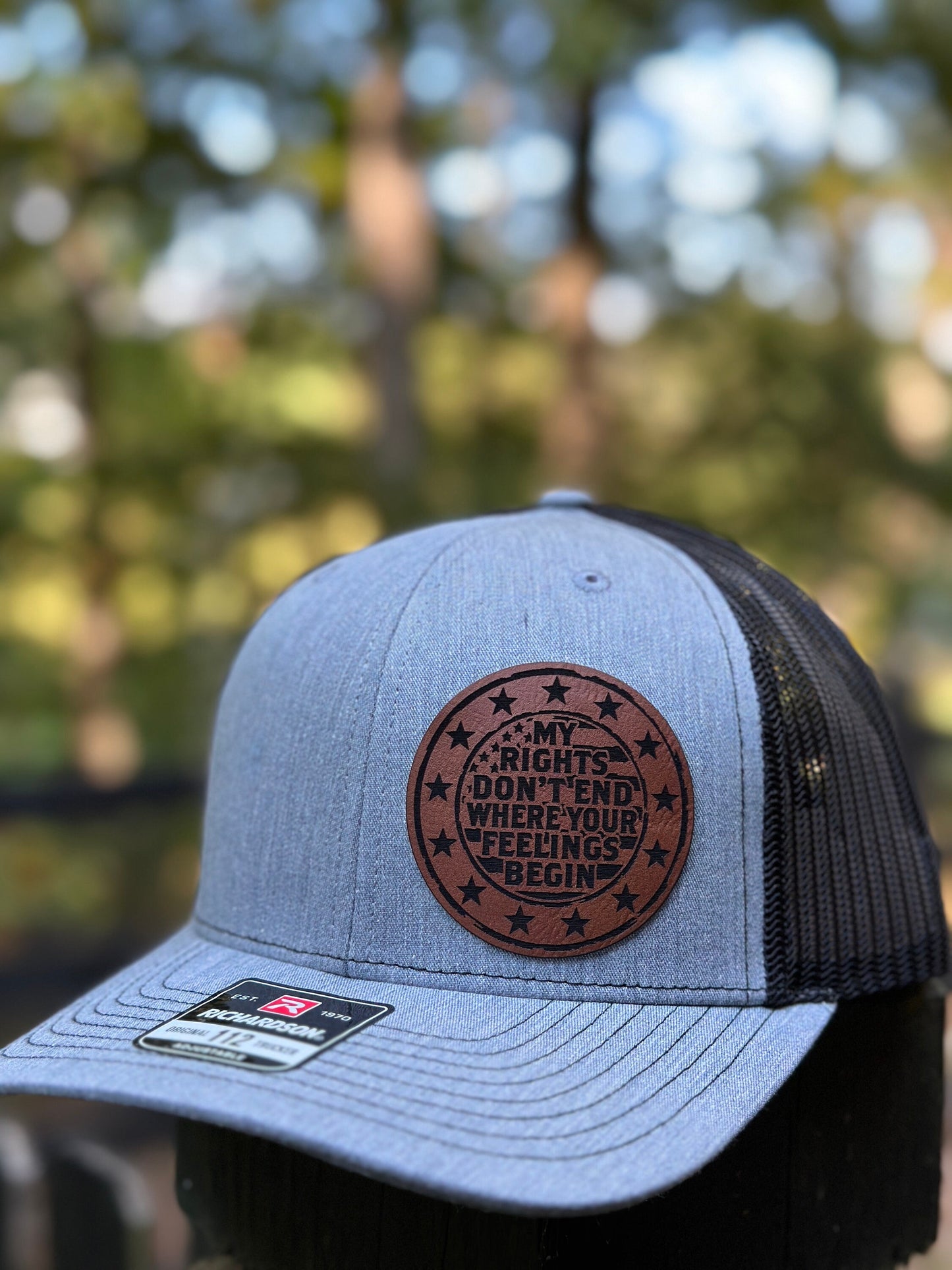 My rights don’t end where your feelings begin, leatherette patch hat,
