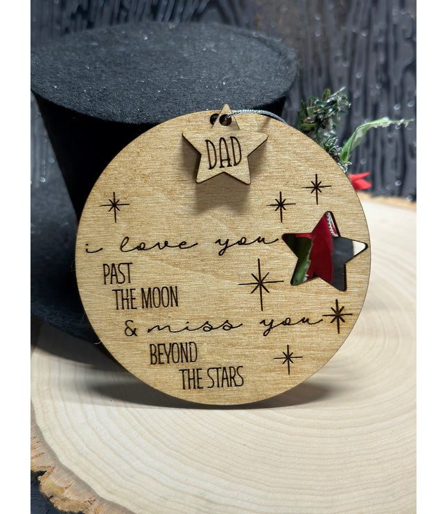 Memorial Ornament, I love you past the moon, Sympathy gift, Remembrance Ornament, Beyond the Stars, Christmas Ornaments, Personalized