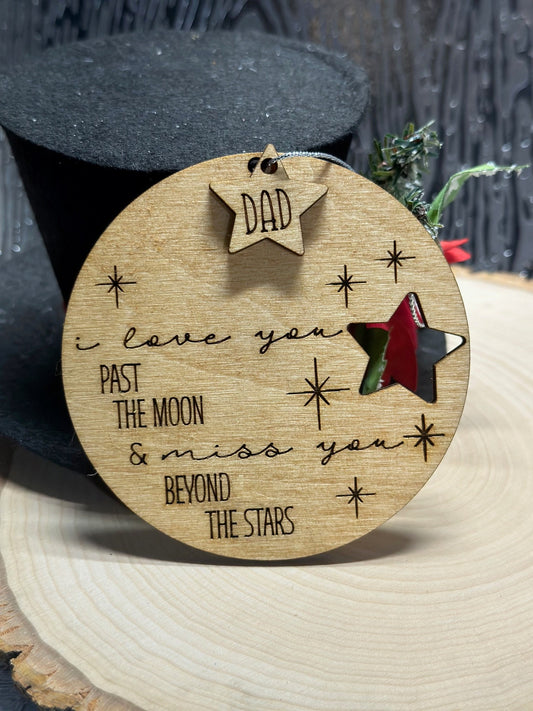 Memorial Ornament, I love you past the moon, Sympathy gift, Remembrance Ornament, Beyond the Stars, Christmas Ornaments, Personalized