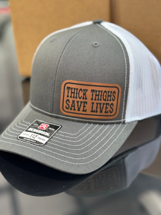 Thick Thighs save lives, leatherette patch hat