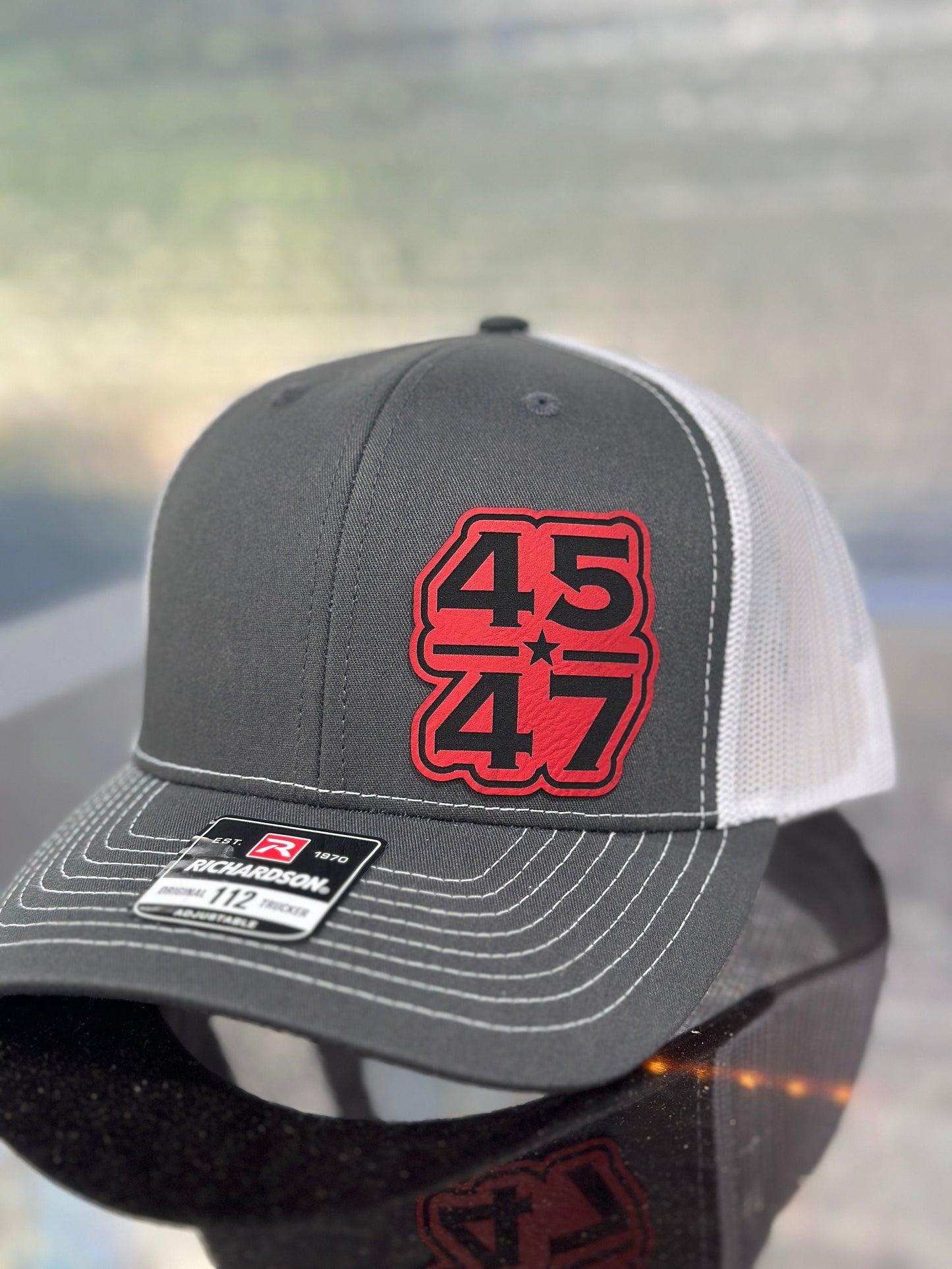 Trump, 45 47, Red patch , leatherette patch hat