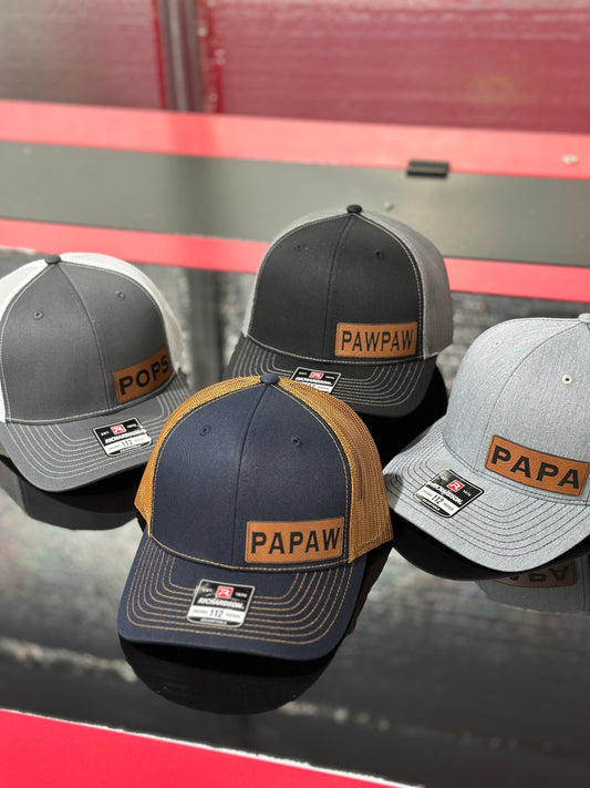 Papa Leatherette patch hat, grandpa, pawpaw, pops, poppa, dad, daddy, Fathers day