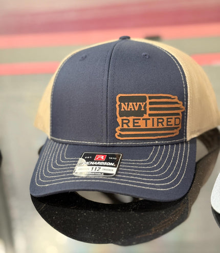 Retired, leatherette patch hat, American, Richardson 112, Army, Navy, USMC, USAF, Coast Guard