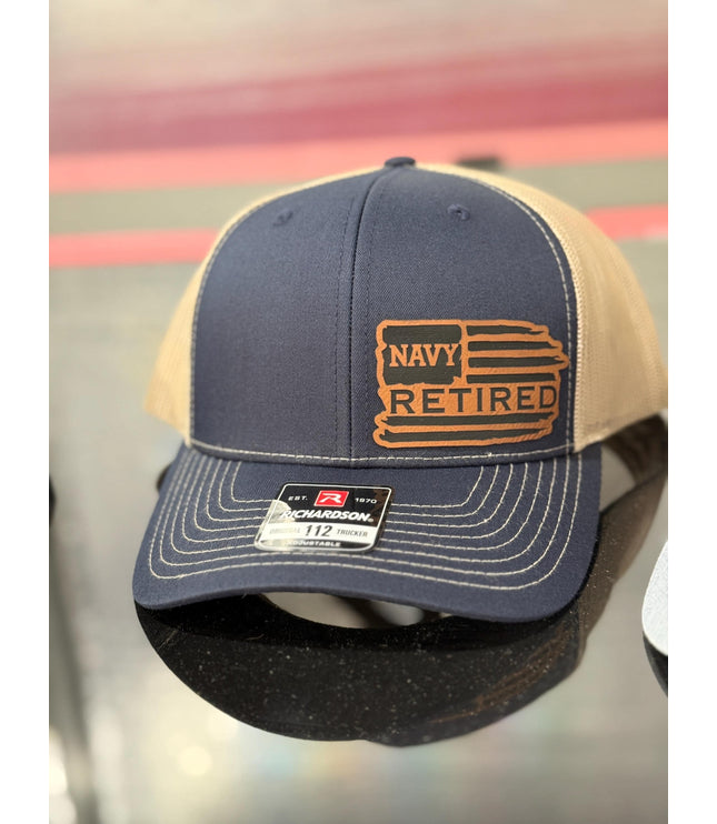 Retired, leatherette patch hat, American, Richardson 112, Army, Navy, USMC, USAF, Coast Guard