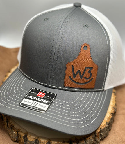 Cow tag hat, leatherette patch, your logo, Farm Hat, branding