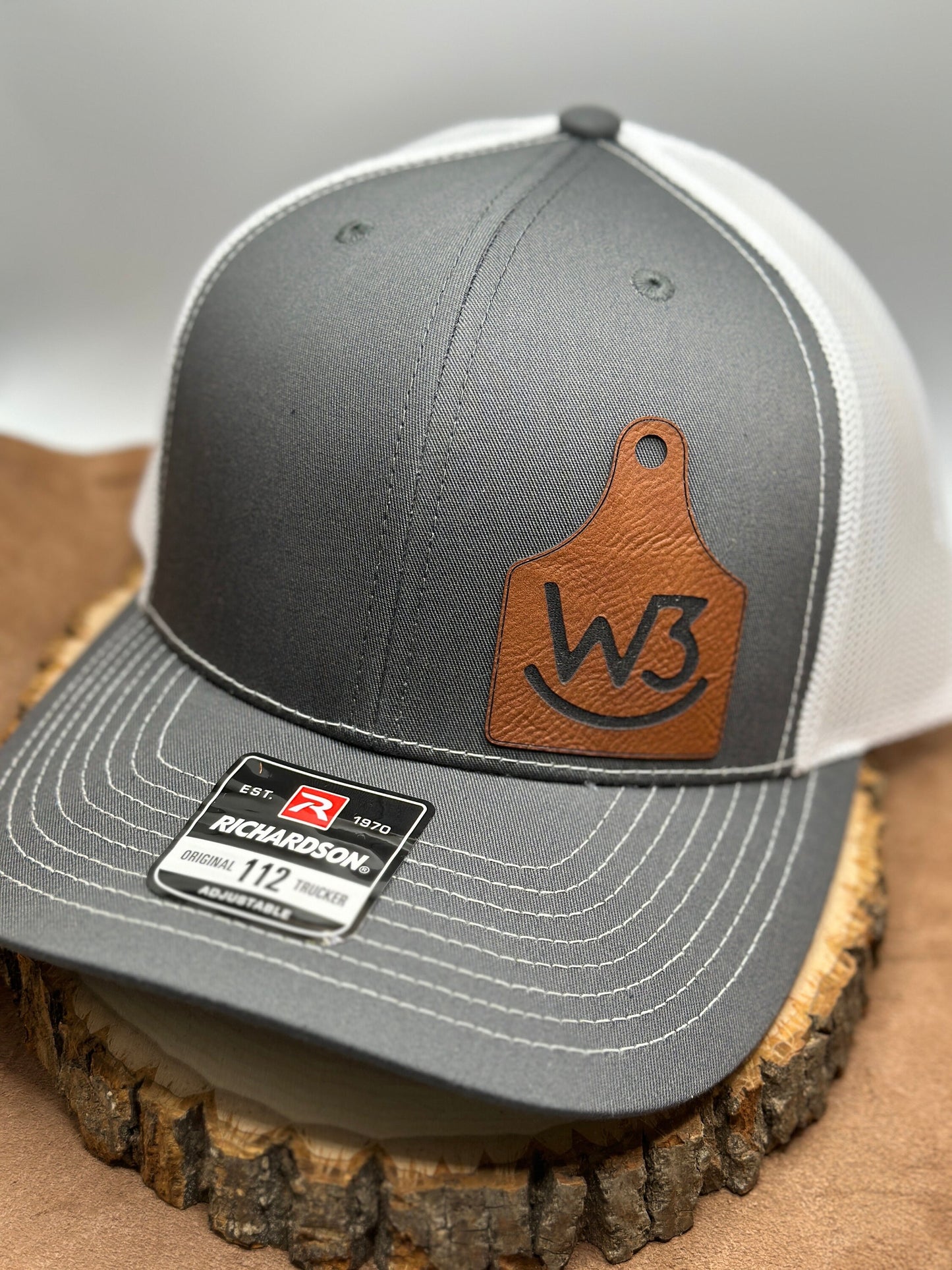 Cow tag hat, leatherette patch, your logo, Farm Hat, branding