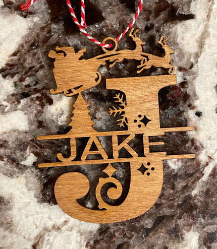 Split Monogram Name Ornament, Christmas, Santa, Reindeer, Personalized ornament, stocking tag, stocking stuffer