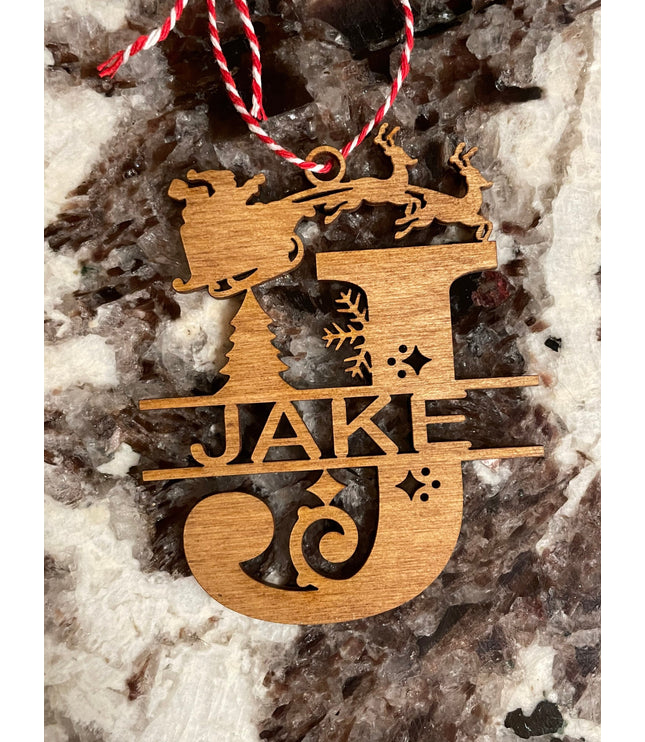 Split Monogram Name Ornament, Christmas, Santa, Reindeer, Personalized ornament, stocking tag, stocking stuffer