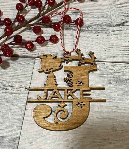 Split Monogram Name Ornament, Christmas, Santa, Reindeer, Personalized ornament, stocking tag, stocking stuffer