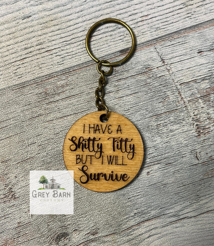 Breast Cancer Awareness Keychain: Funny Wooden Survivor Gift