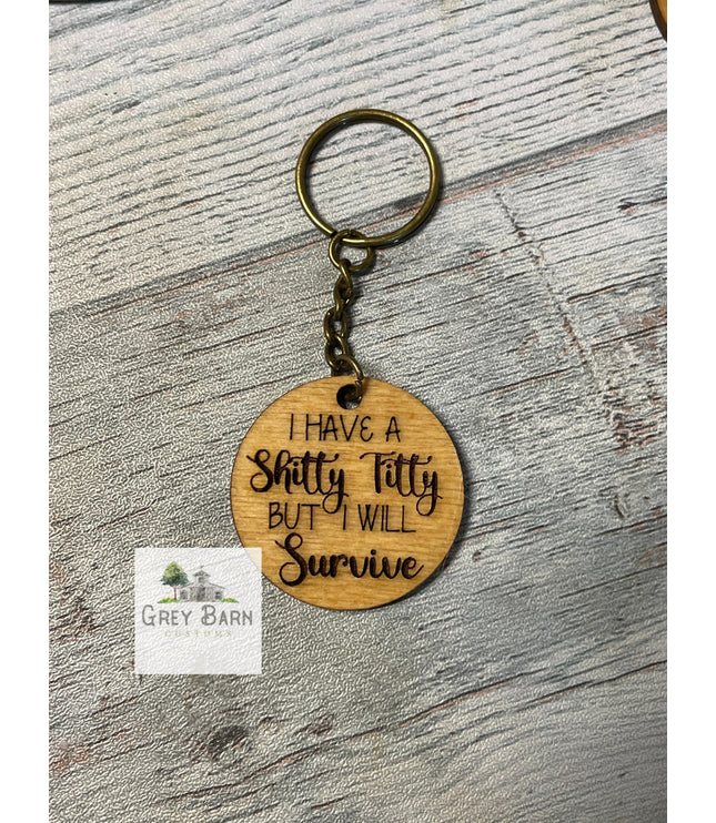 Breast Cancer Awareness Keychain: Funny Wooden Survivor Gift
