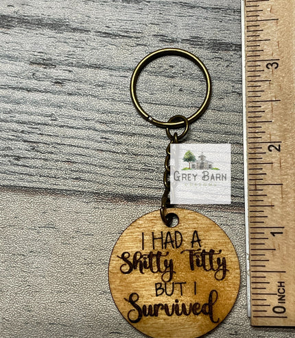 Breast Cancer Survivor Keychain: Baltic Birch Pink Ribbon Awareness