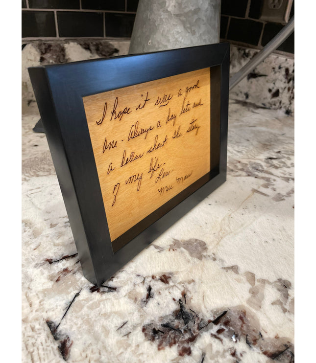 Engraved Handwriting Wood Sign: Personalized Memory Art
