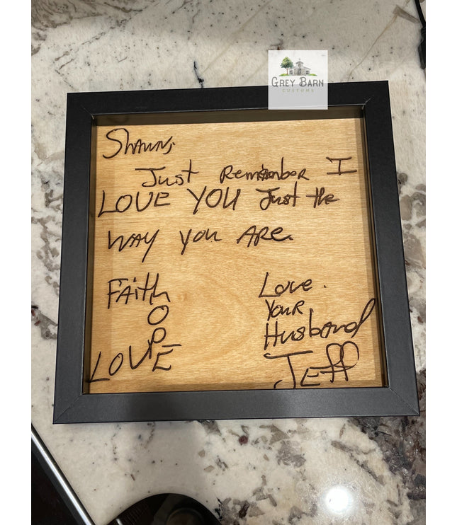 Engraved Handwriting Wood Sign: Personalized Memory Art