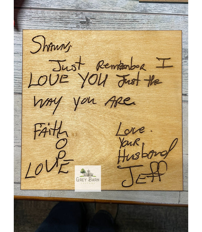 Engraved Handwriting Wood Sign: Personalized Memory Art