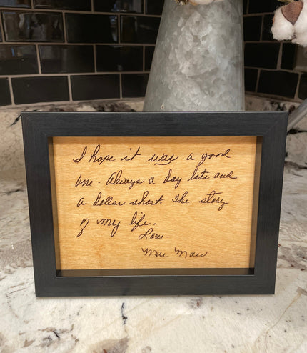 Engraved Handwriting Wood Sign: Personalized Memory Art