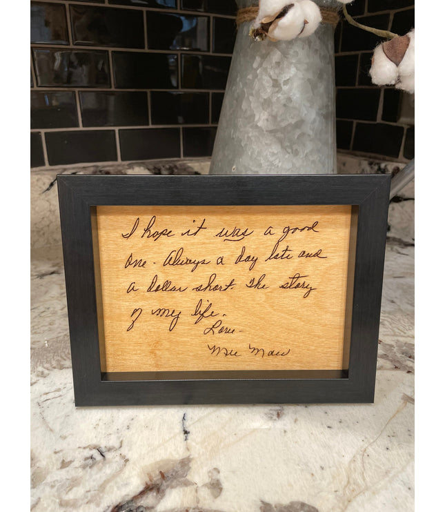 Engraved Handwriting Wood Sign: Personalized Memory Art