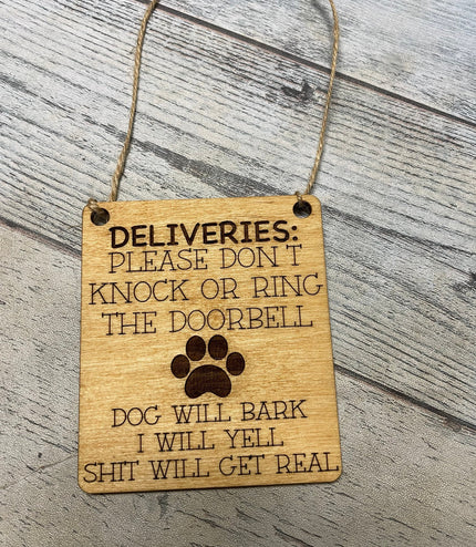 no need to ring doorbell, Shit will get real, Please Don't Knock Or Ring Doorbell, Doorbell Hanger, Door Hanger, Laser Engraved