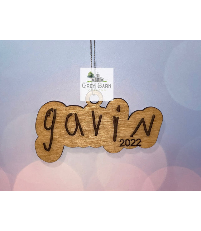 Engraved Handwriting ornament, or magnet, Childs handwriting, parents, grandparents handwriting