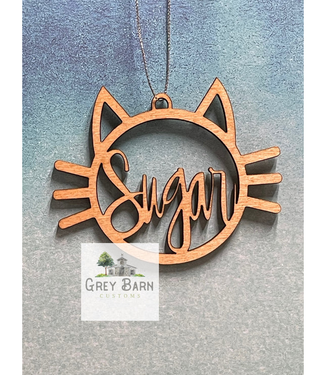 Personalized Cat Christmas Ornament: Baltic Birch Pet Name Charm