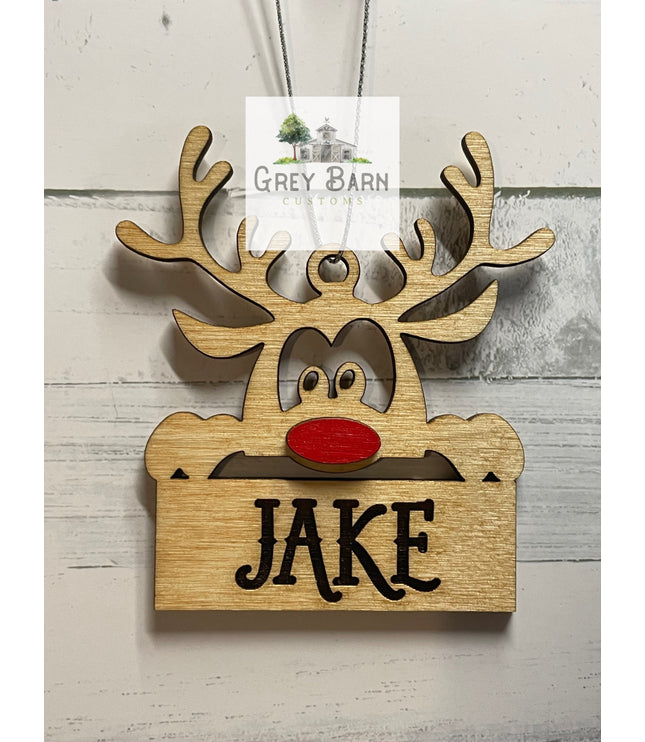 Reindeer Name Ornament, Reindeer, Personalized Ornament, Red nose, Childs ornament, gift tag, Christmas ornament