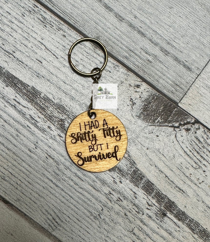 Breast Cancer Survivor Keychain: Baltic Birch Pink Ribbon Awareness