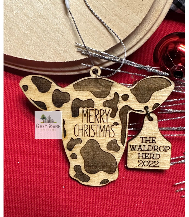 Cow Personalized Christmas Ornament, Country Rustic Christmas, Personalized Name and Year Ornament, Car charm