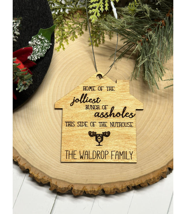 Funny Personalized Family Name Christmas Ornament: Baltic Birch