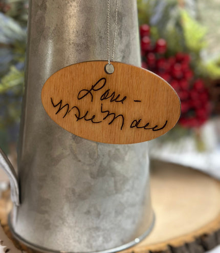 Engraved Handwriting ornament, small message, parents, grandparents handwriting, children’s handwriting