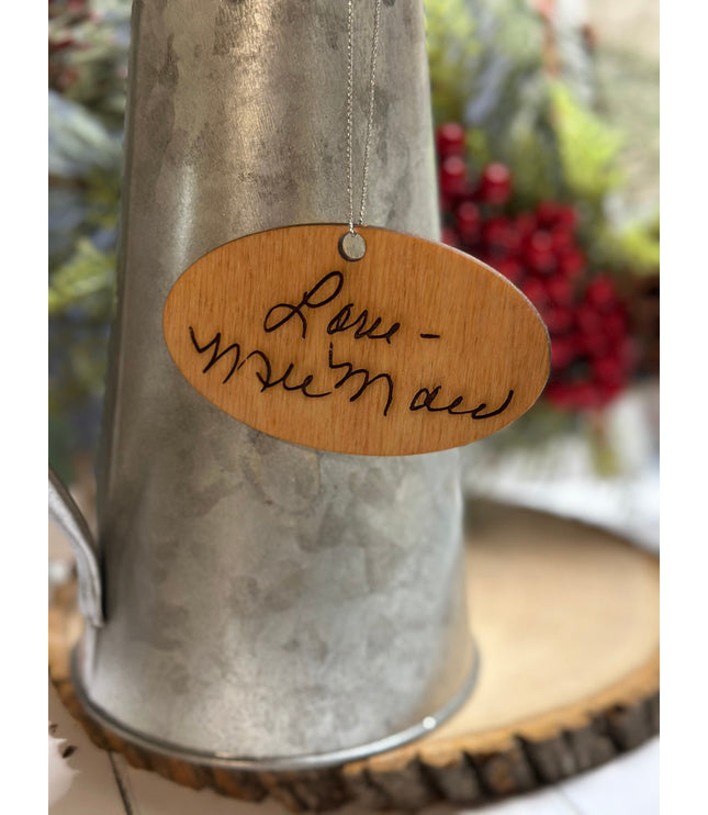 Engraved Handwriting ornament, small message, parents, grandparents handwriting, children’s handwriting