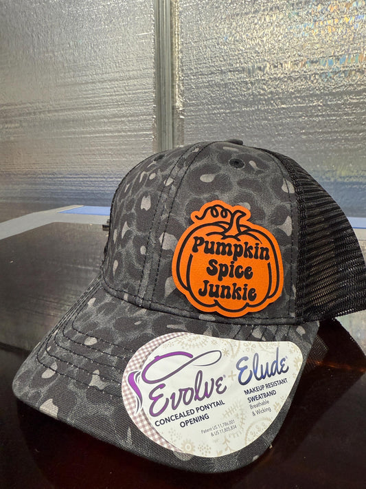 Pumpkin Spice Junkie Ponytail Hat: Fall Vibes Snapback
