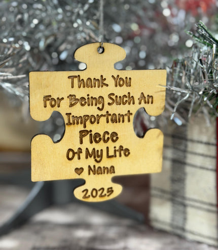 Kids keepsake Christmas ornament, Teacher gift, puzzle piece ornament, gift for grandparents, Christmas 2025, Important piece, personalized