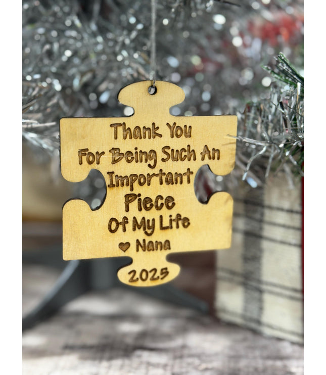 Kids keepsake Christmas ornament, Teacher gift, puzzle piece ornament, gift for grandparents, Christmas 2025, Important piece, personalized